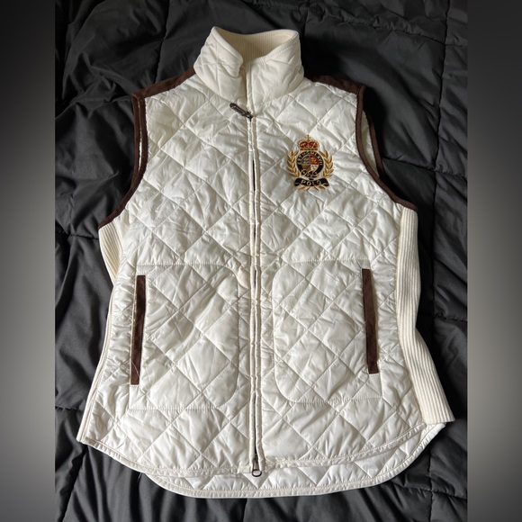 Polo Ralph Lauren Women’s White Quilted Vest with Embroidered Crest - Picture 1 of 2